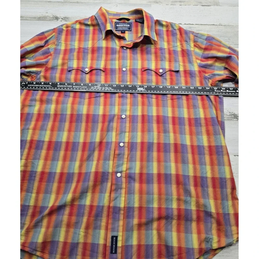 Rough Stock Panhandle Slim Mens XL Western‎ Pearl Snap Plaid Shirt Multi R0S9277